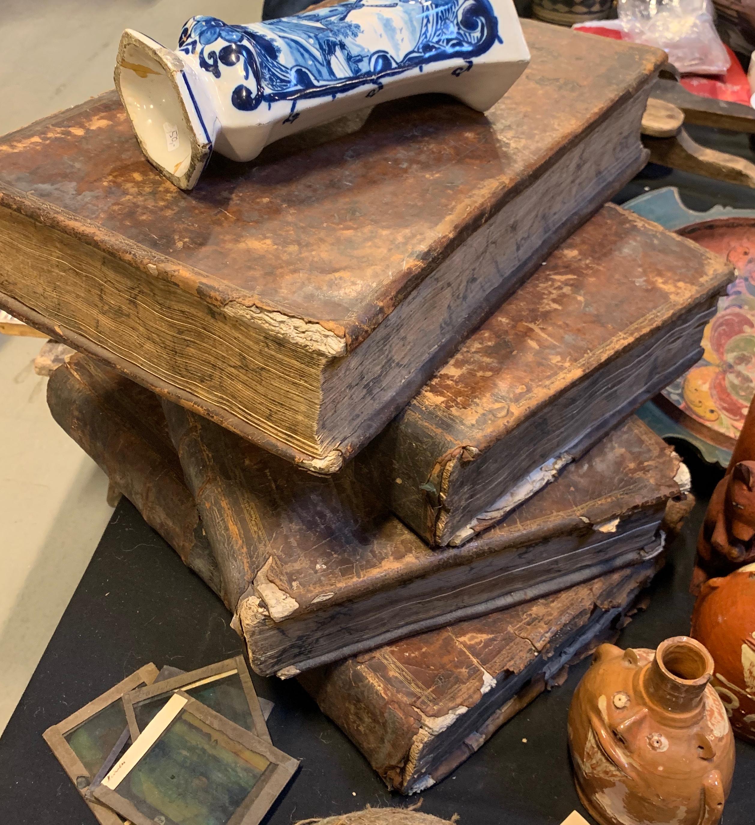 Set of Four Large Thick, 18th Century Leather-Bound Books for Decoration 4