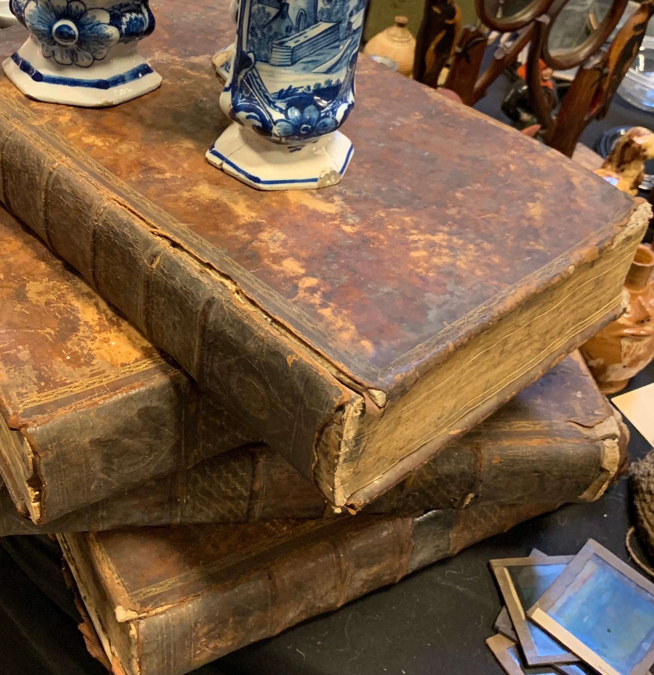 Set of Four Large Thick, 18th Century Leather-Bound Books for Decoration 6