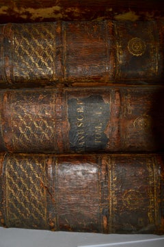 Set of Four Large Thick, 18th Century Leather-Bound Books for Decoration