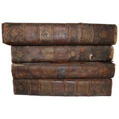 Set of Four Large Thick, 18th Century Leather-Bound Books for Decoration