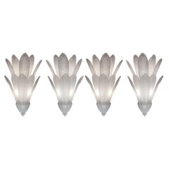 Set of four large two tier handblown Murano feather sconces by Barovier et Toso