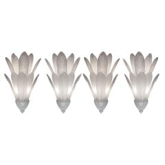 Antique Set of four large two tier handblown Murano feather sconces by Barovier et Toso 