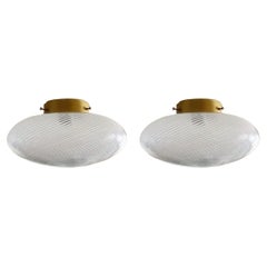 Set of Four Large Venini Murano Glass "Tessuto" Flush Mounts, Italy, 1970s