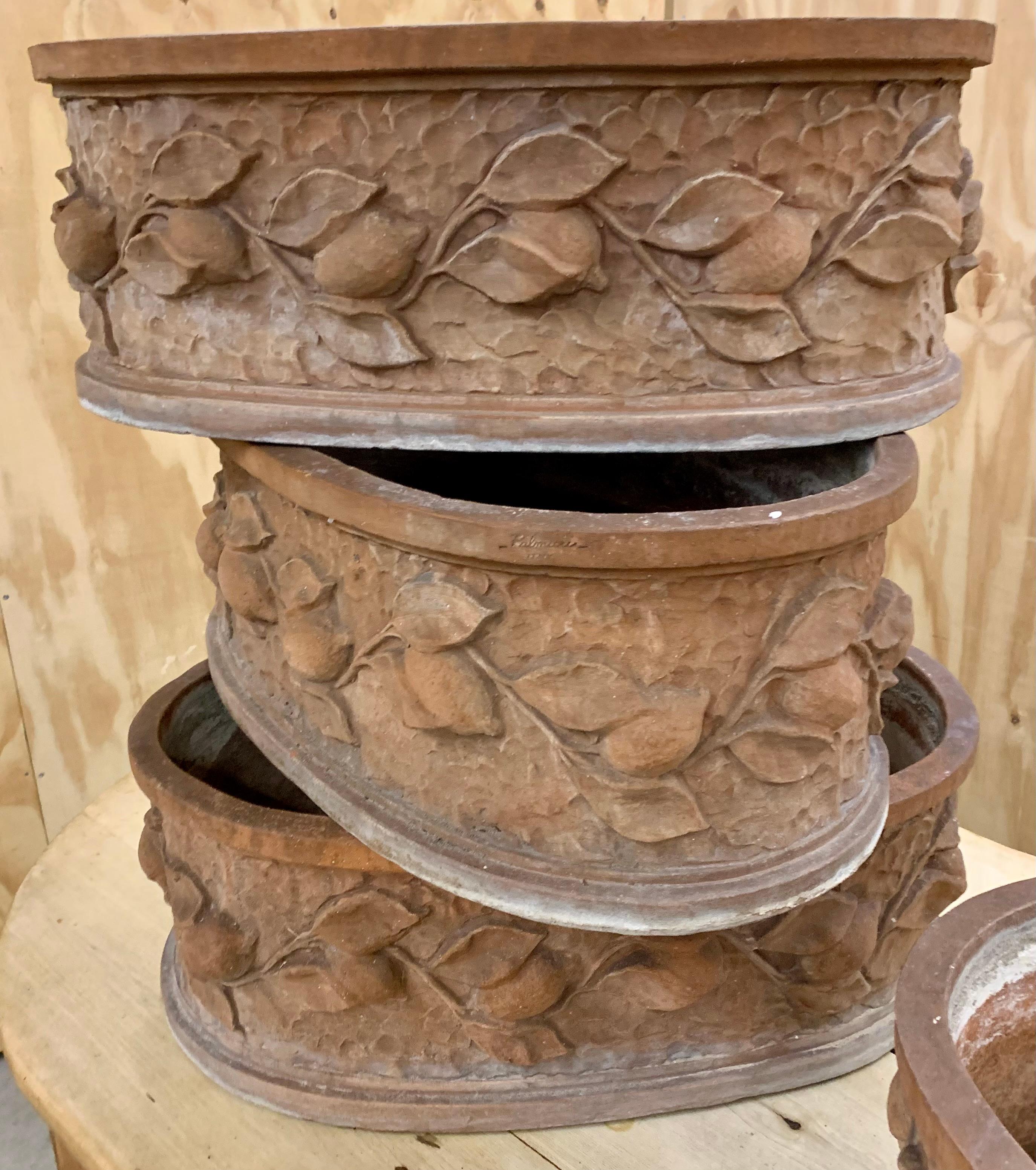 Early 20th Century Set of four large vintage French terracotta jardinieres For Sale