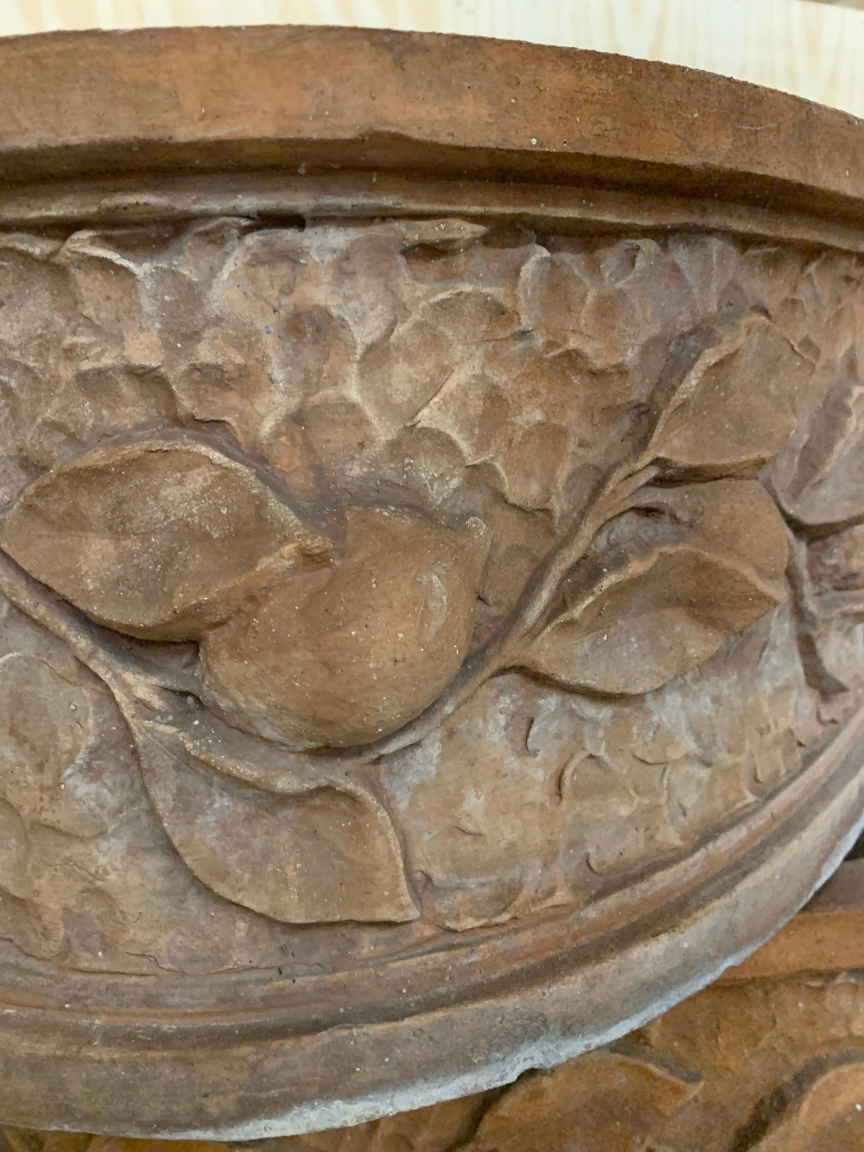 Set of four large vintage French terracotta jardinieres For Sale 1
