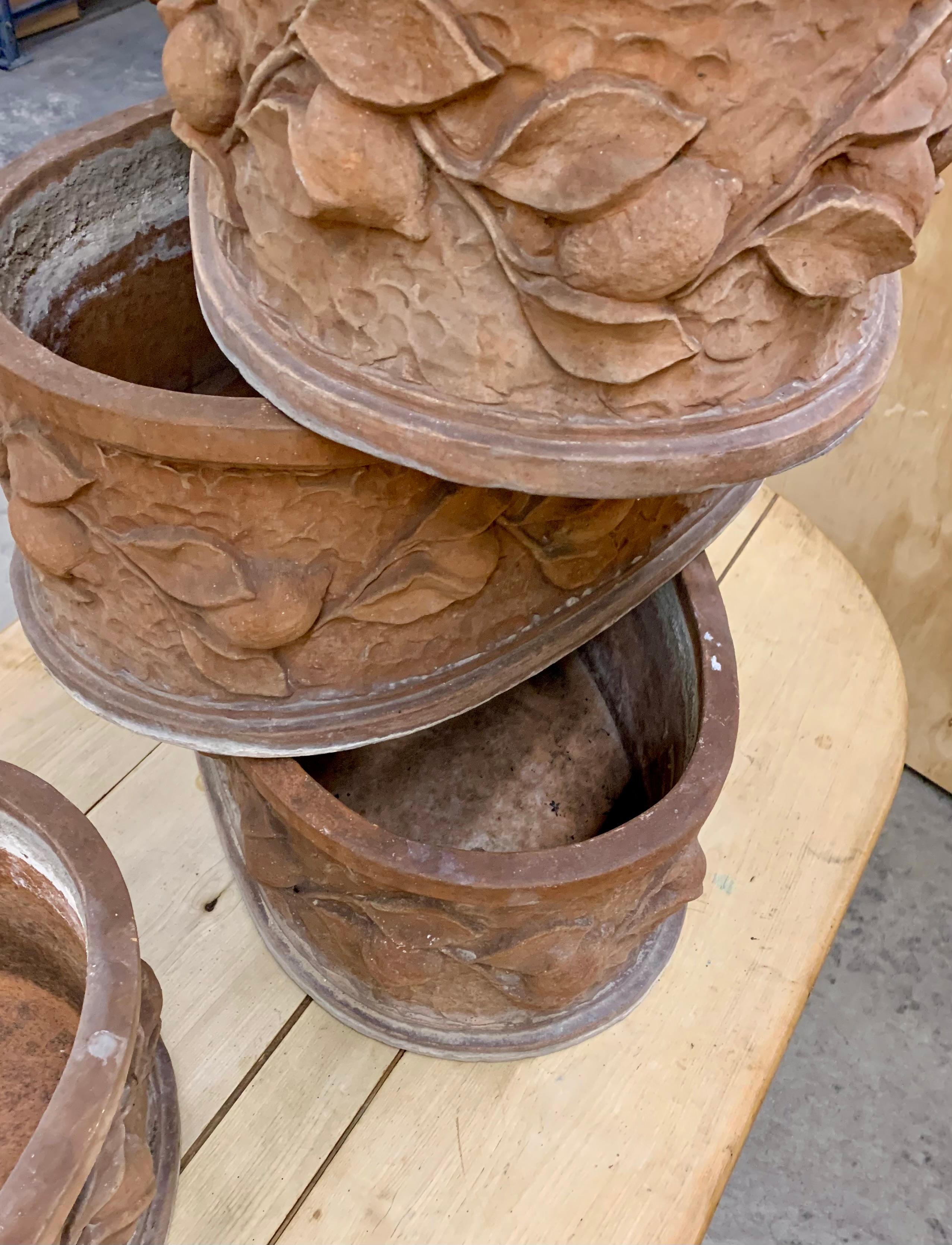 Set of four large vintage French terracotta jardinieres For Sale 4
