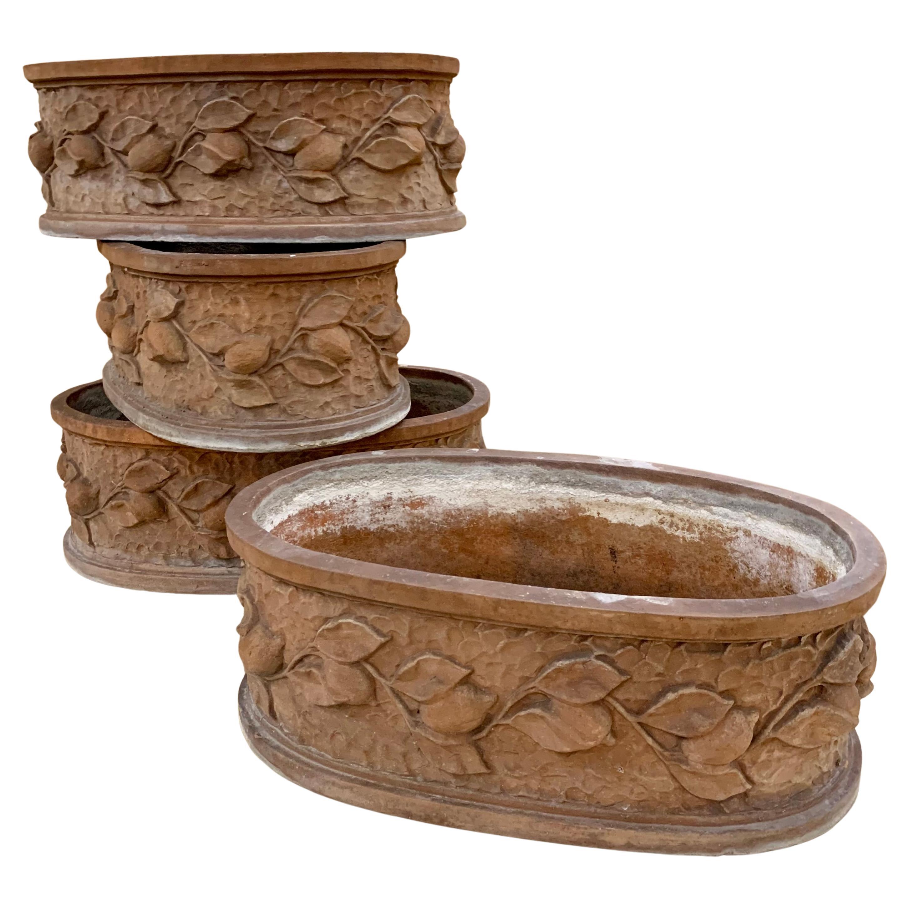 Juego de cuatro grandes jardineras francesas vintage de terracota