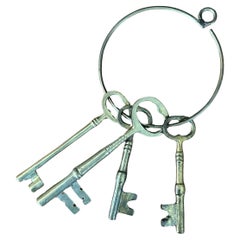 Set of Four Large Vintage Skeleton Keys on a Ring