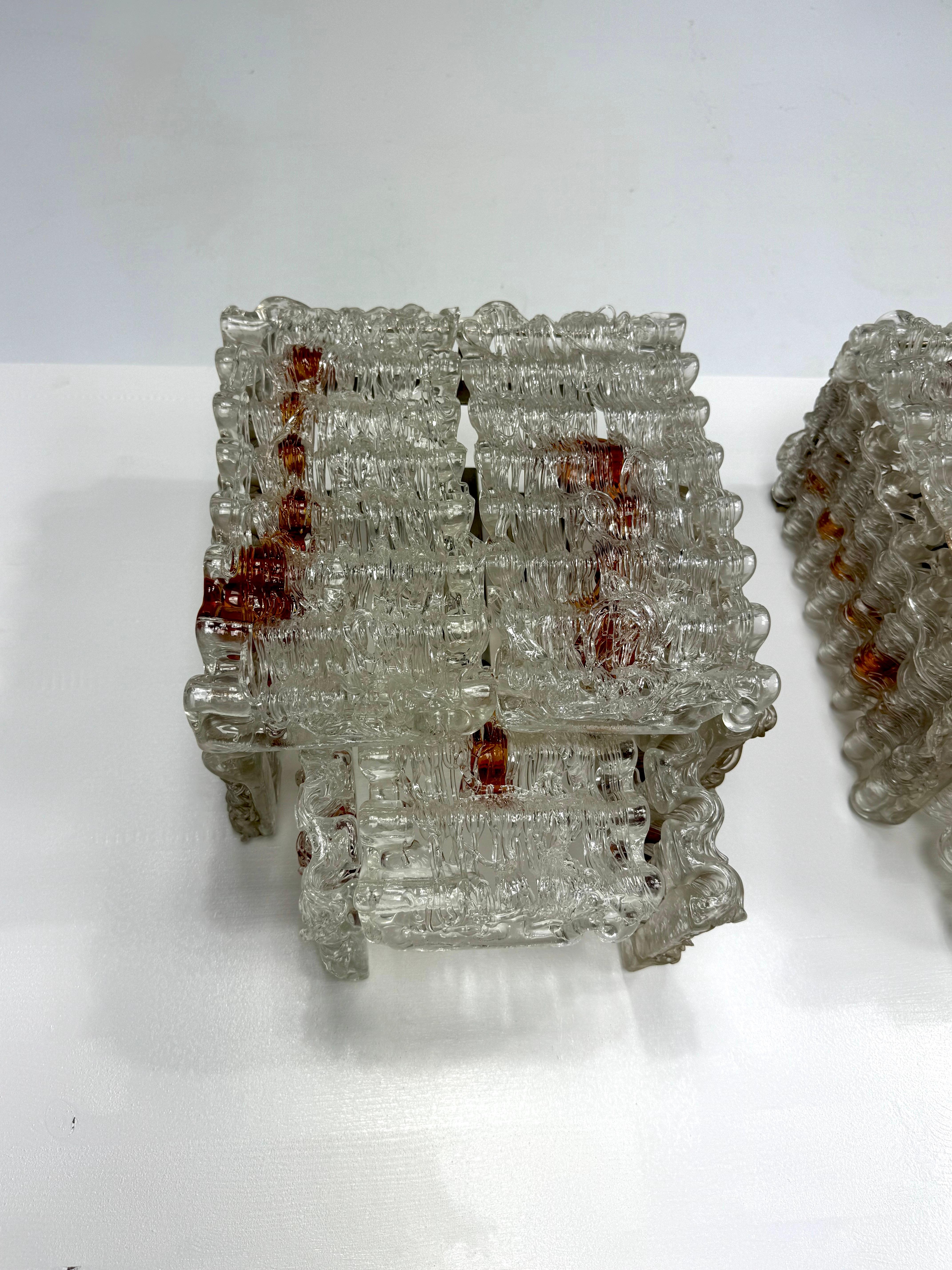 Juego de cuatro apliques grandes con elementos de cristal de murano, de Poliarte. Italia Años 70 en venta 8