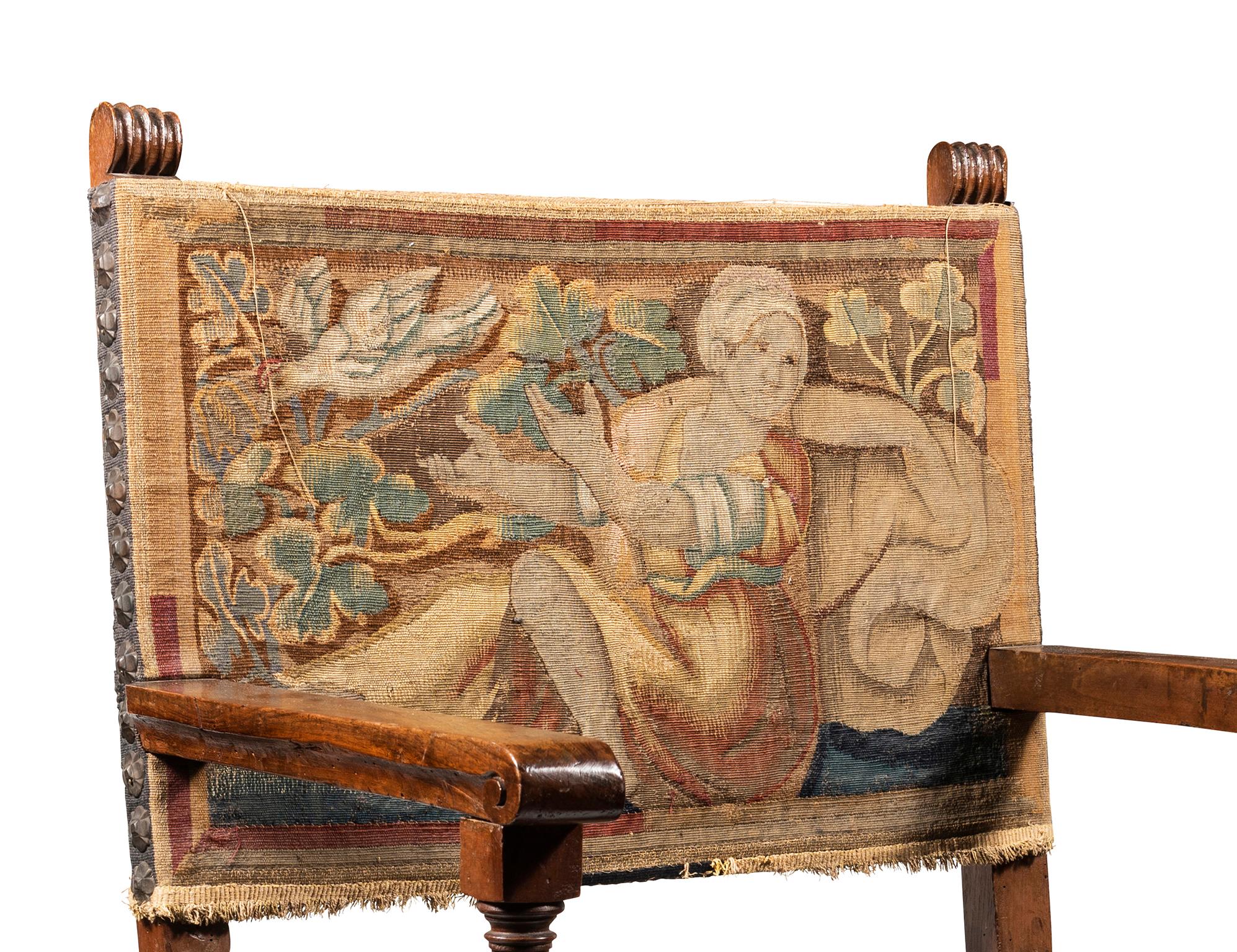 Renaissance Set of Four Late 18th Century Italian Tapestry Upholstered Armchairs For Sale