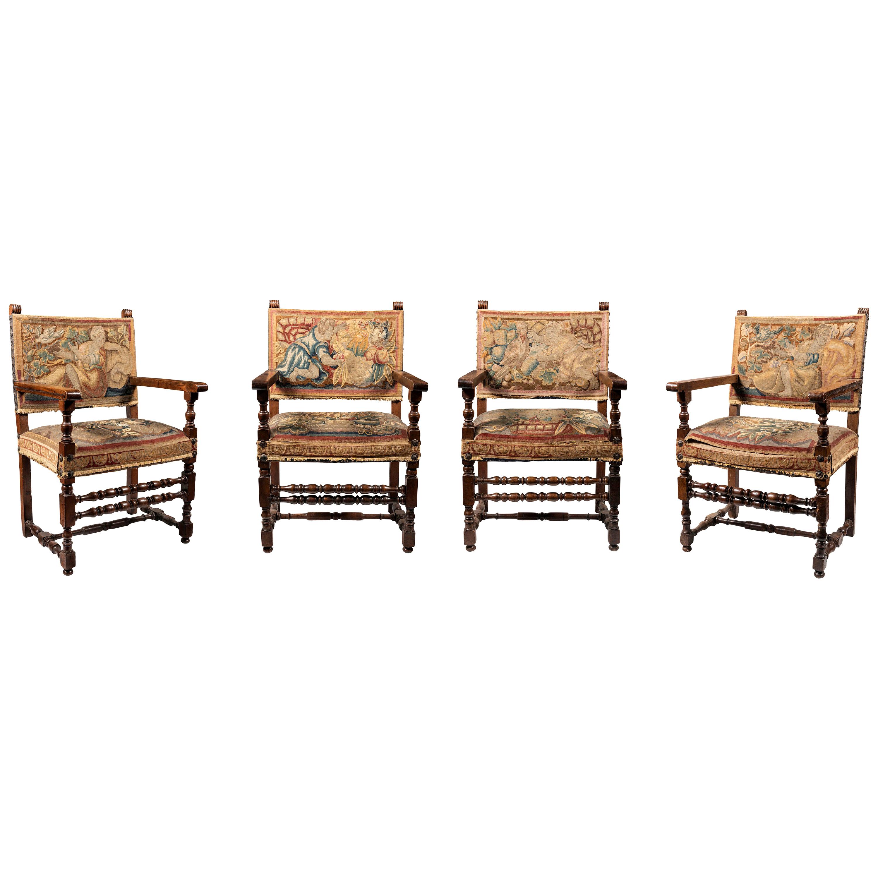 Set of Four Late 18th Century Italian Tapestry Upholstered Armchairs For Sale
