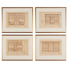 Set of Four Late 19th Century French Architectural Engravings of Shopfronts