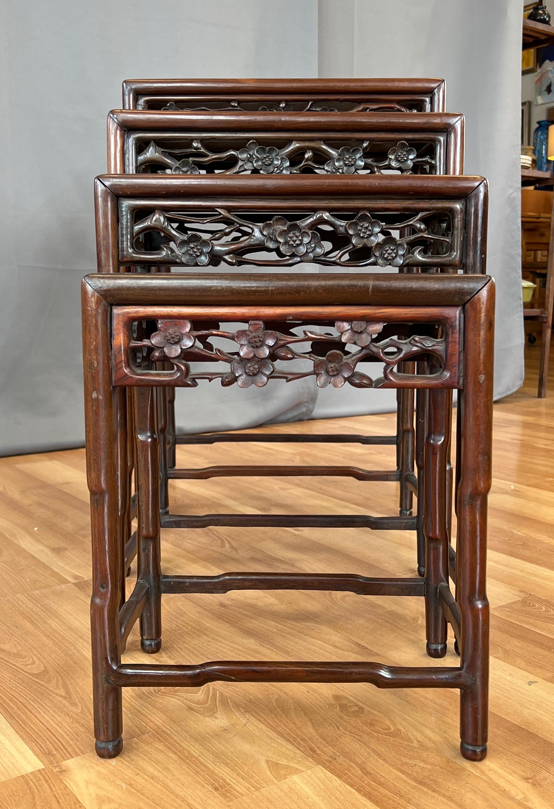 Chinese Export Set of Four Late 19th or Early 20th Century Chinese Nesting Tables of Zitan Wood For Sale