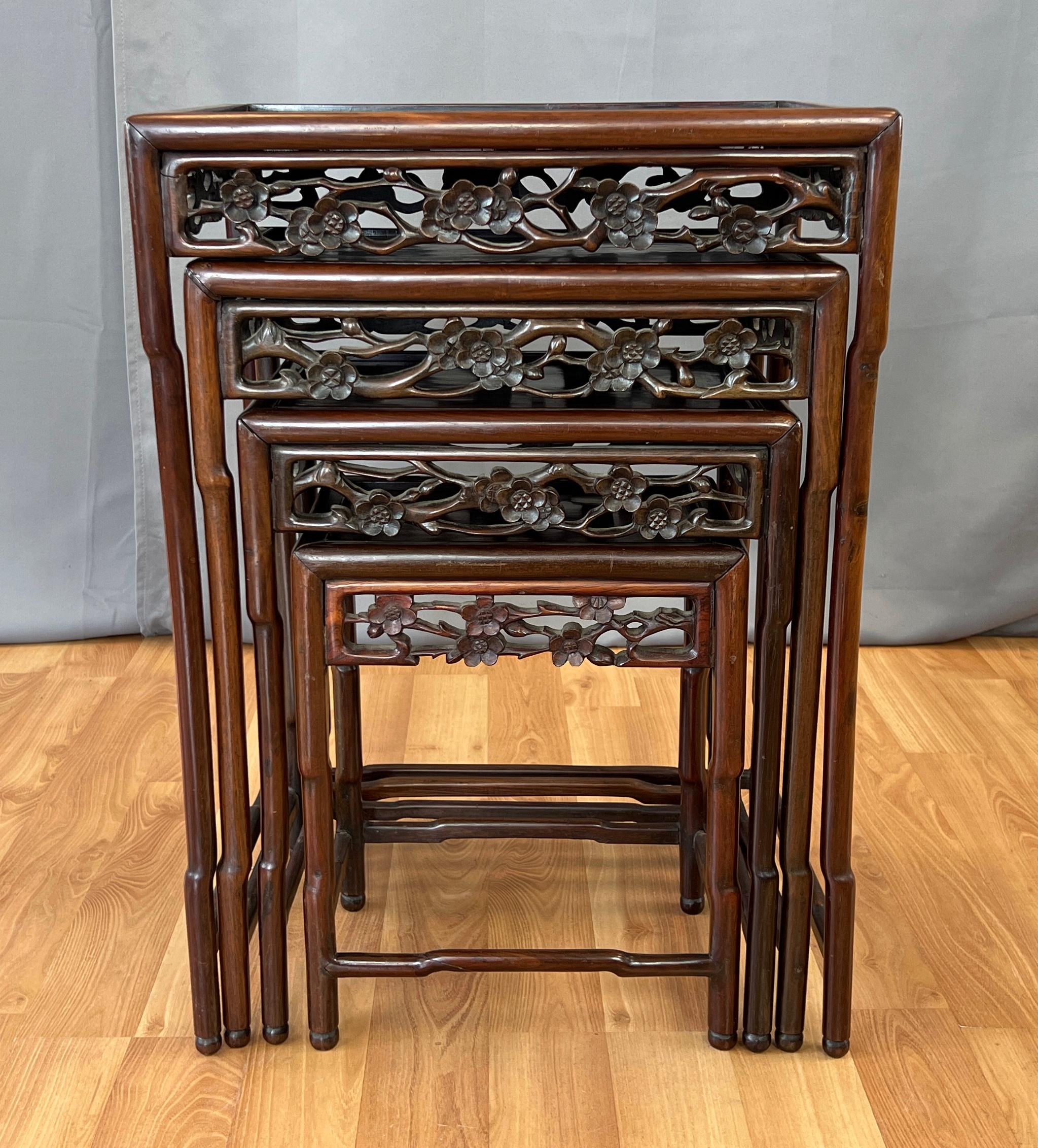 Set of Four Late 19th or Early 20th Century Chinese Nesting Tables of Zitan Wood In Fair Condition For Sale In San Francisco, CA