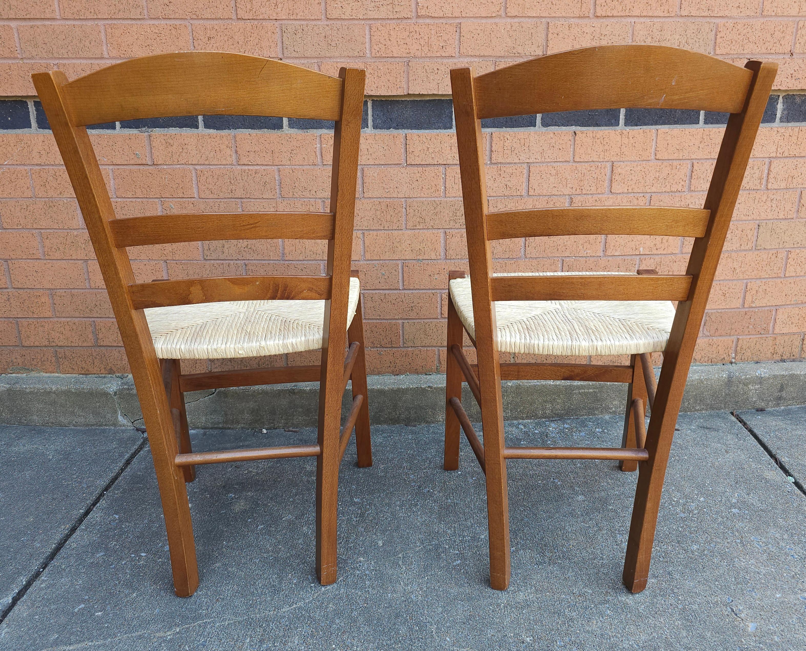 Set of Four Late 20th Century Italian Country Cherry and Rush Seat Dining Chairs For Sale 9