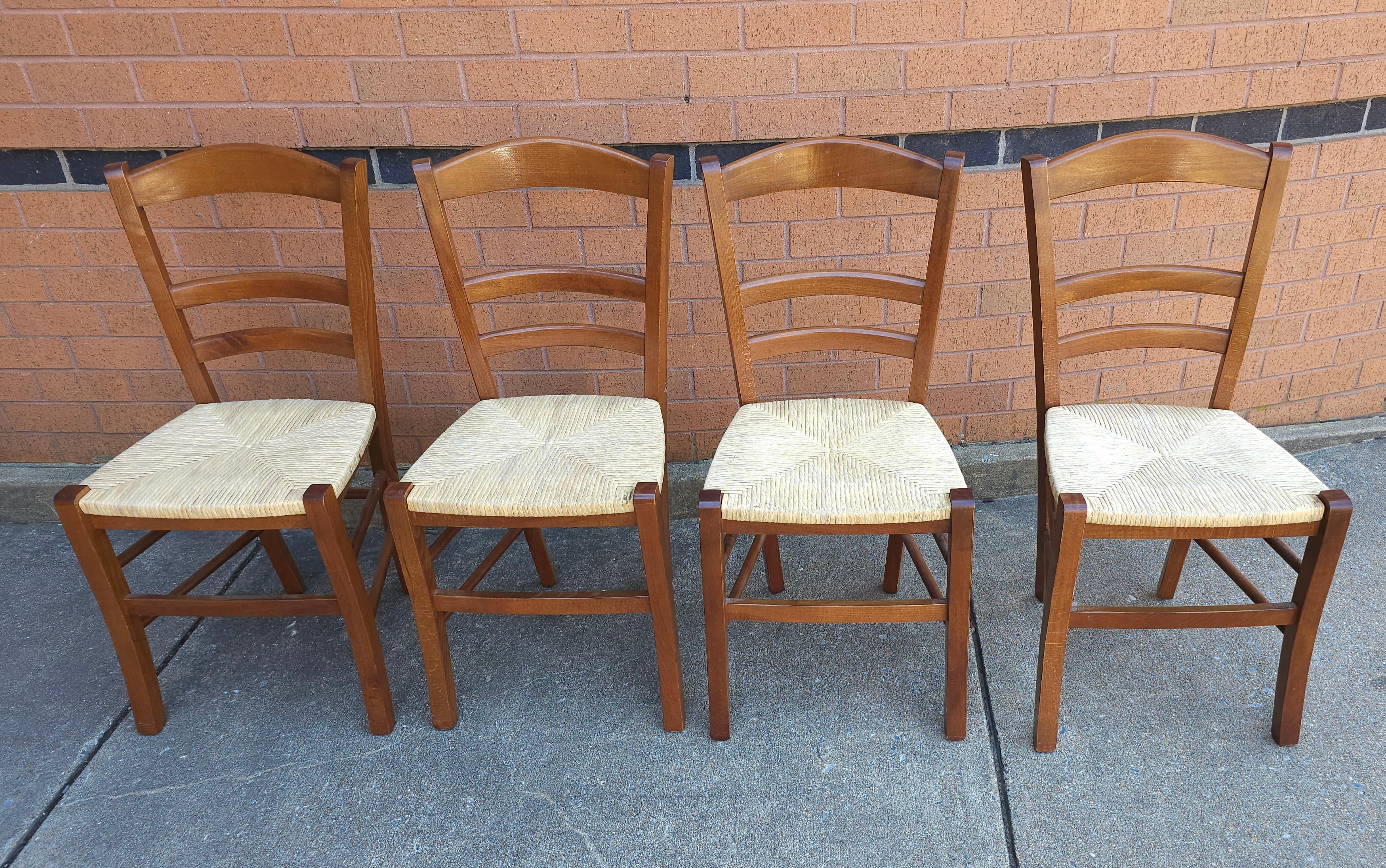 Other Set of Four Late 20th Century Italian Country Cherry and Rush Seat Dining Chairs For Sale