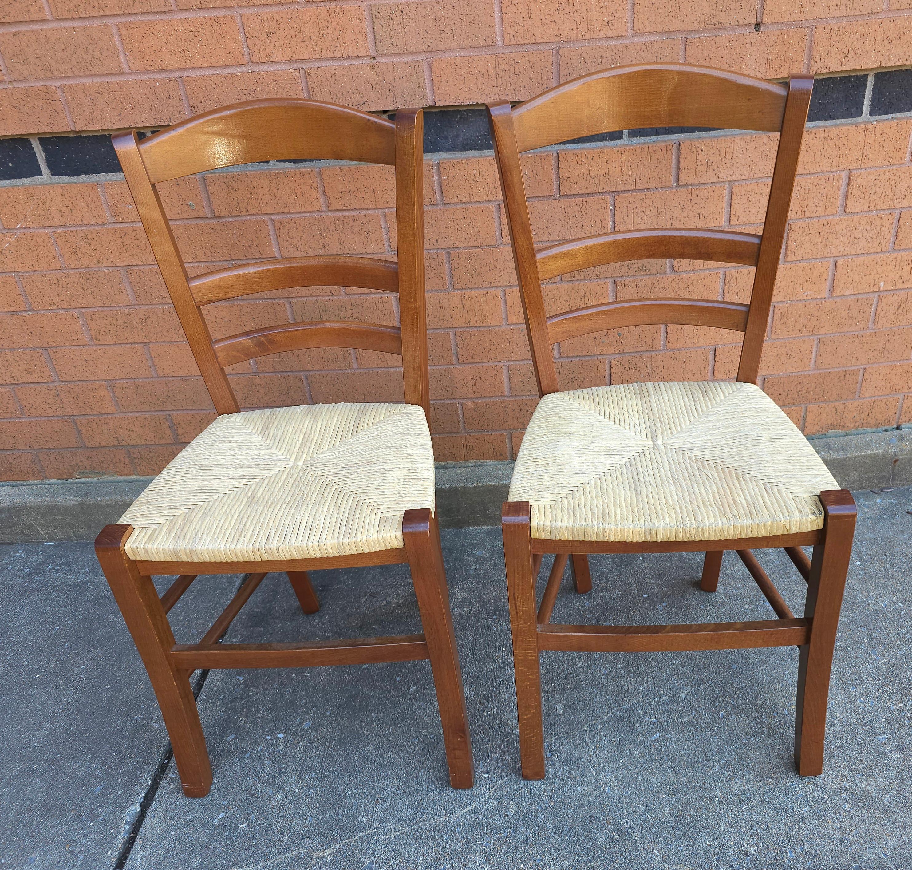 Set of Four Late 20th Century Italian Country Cherry and Rush Seat Dining Chairs For Sale 1