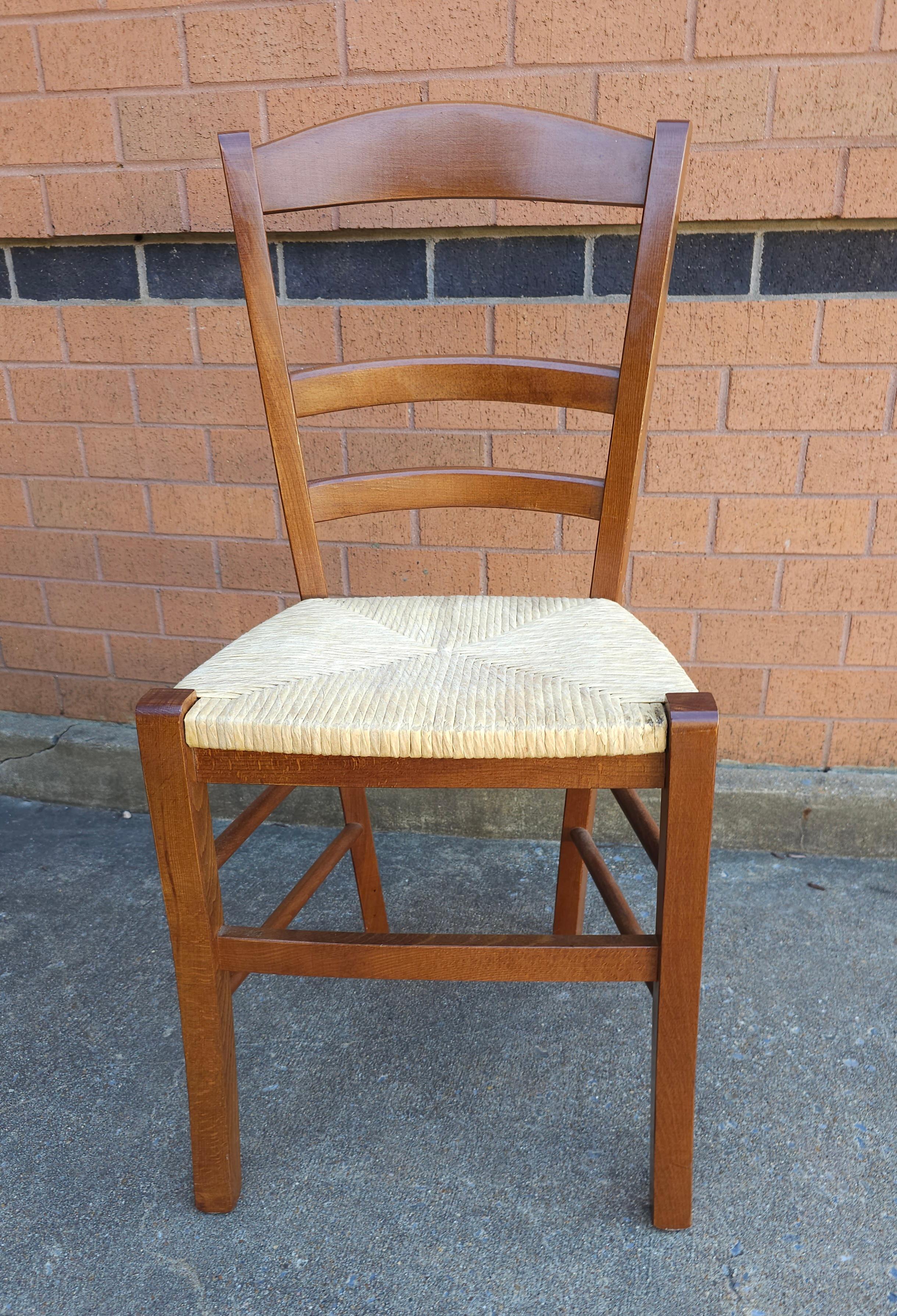 Set of Four Late 20th Century Italian Country Cherry and Rush Seat Dining Chairs For Sale 2
