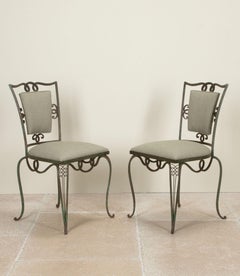 Set of Four Late Art Deco French Iron Upholstered Chairs
