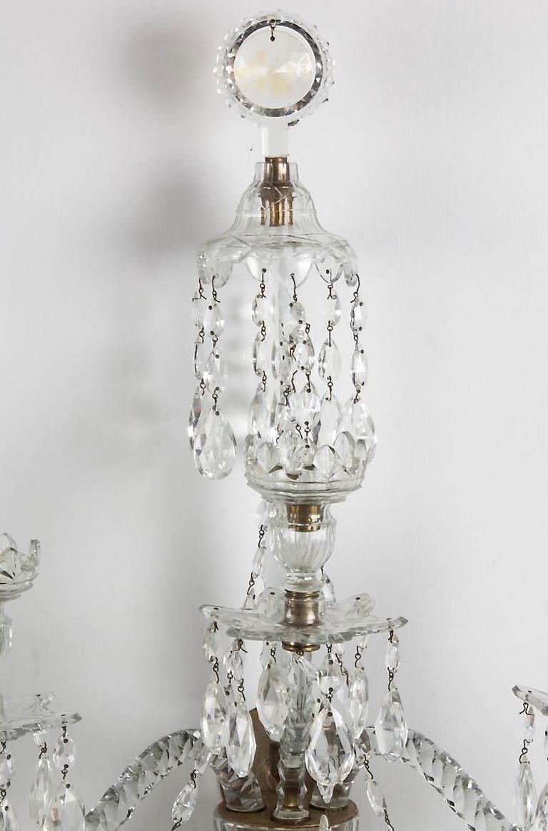 Irish Set of Four Late George III Crystal Three Arm Wall Sconces