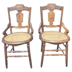 Set of Four Late Victorian Walnut Inlays and Cane Seat Dining Chairs