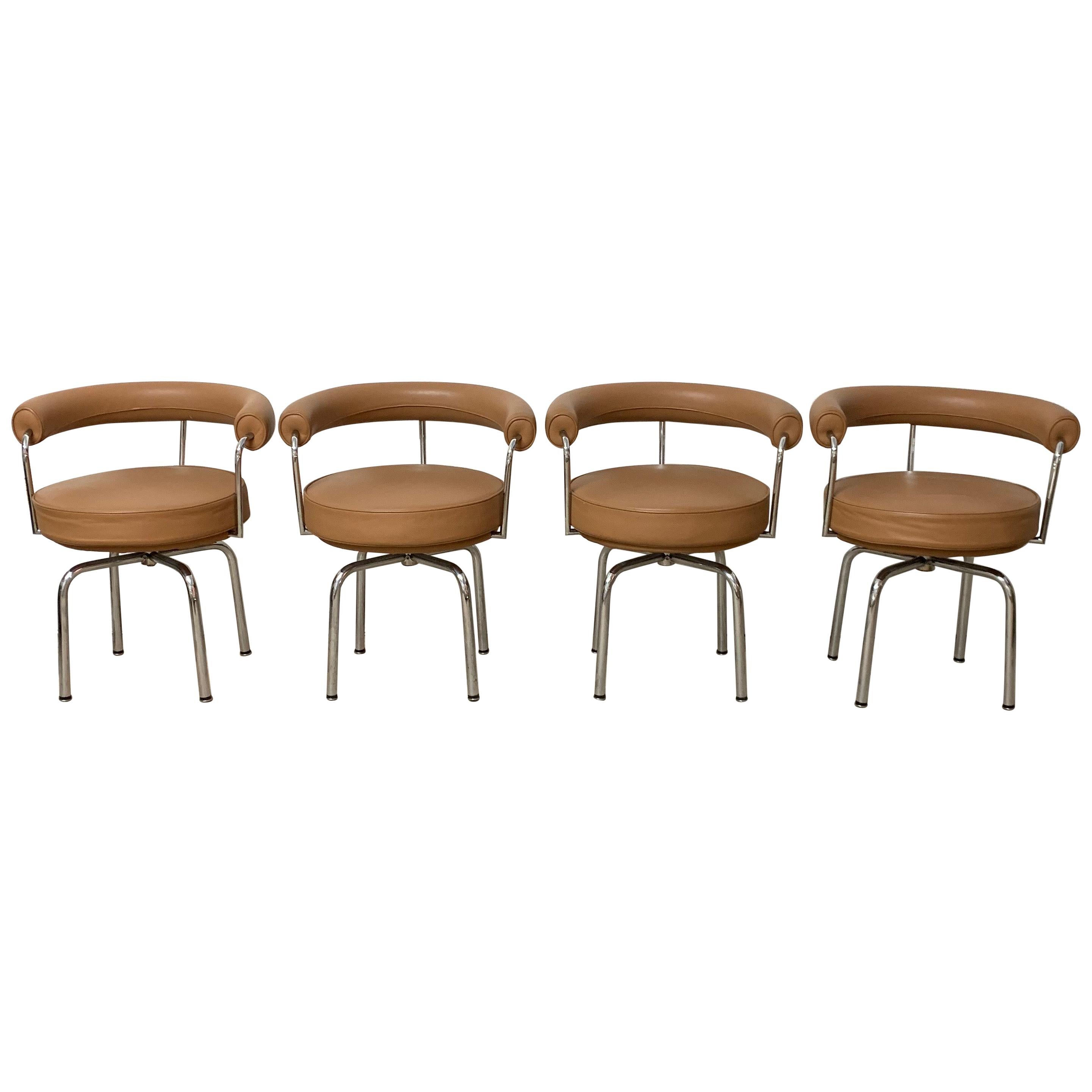 Set of Four "LC7" Chairs by Le Corbusier, Perriand, Jeanneret for Cassina, 1970s