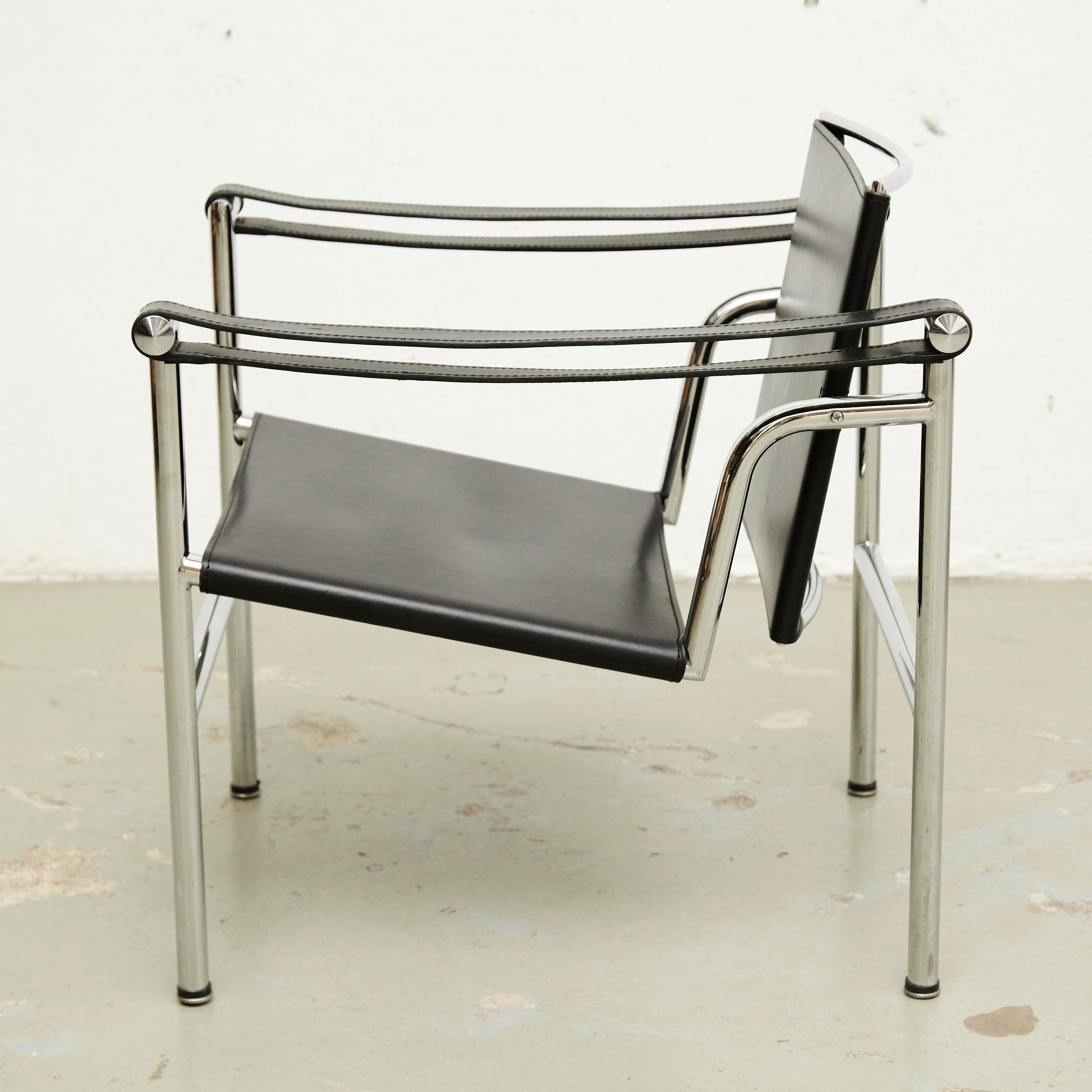 Set of Four Le Corbusier, Pierre Jeanneret Charlotte Perriand LC1 Black Leather 7
