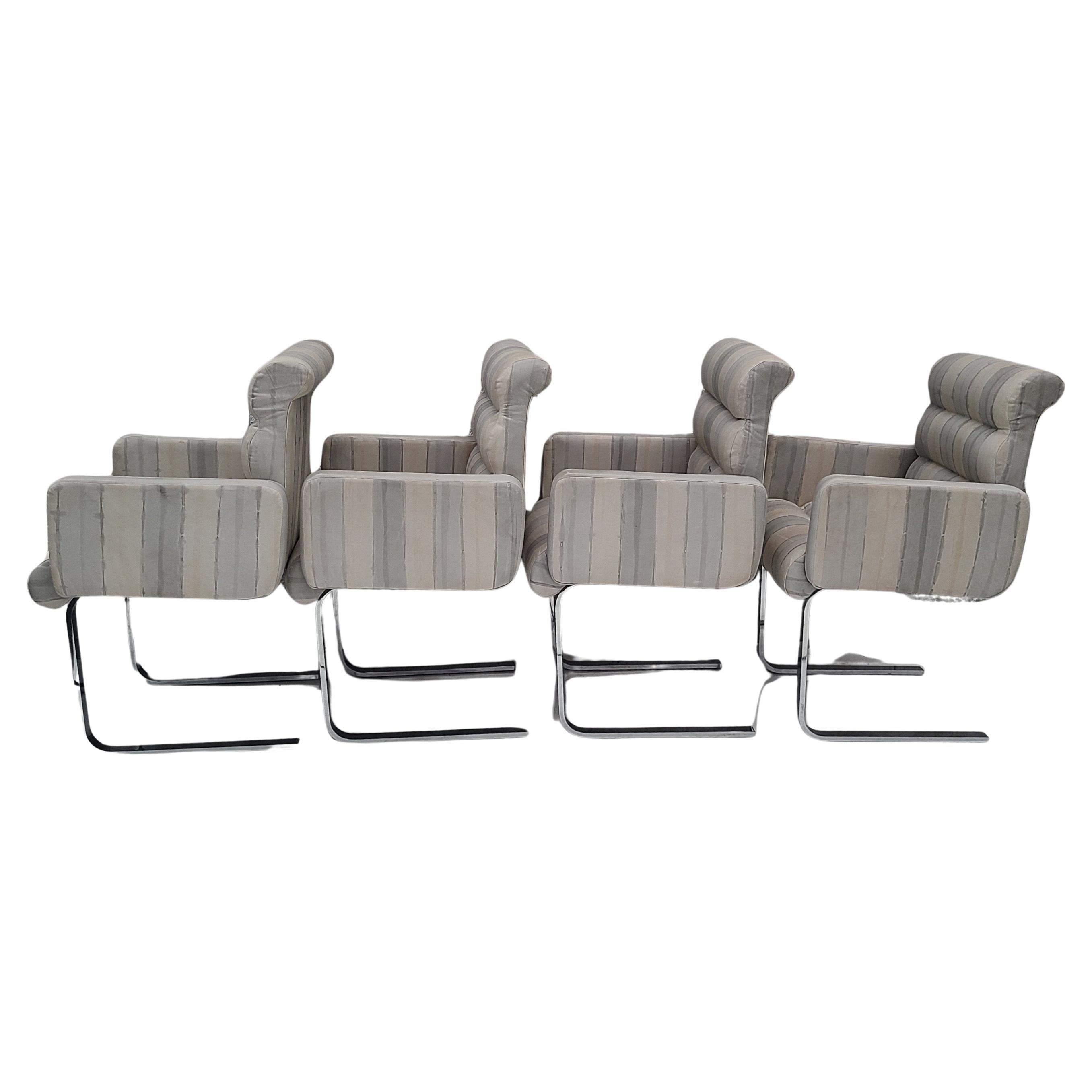 Set of Four Leather and Chrome Dining Chairs by Preview 4