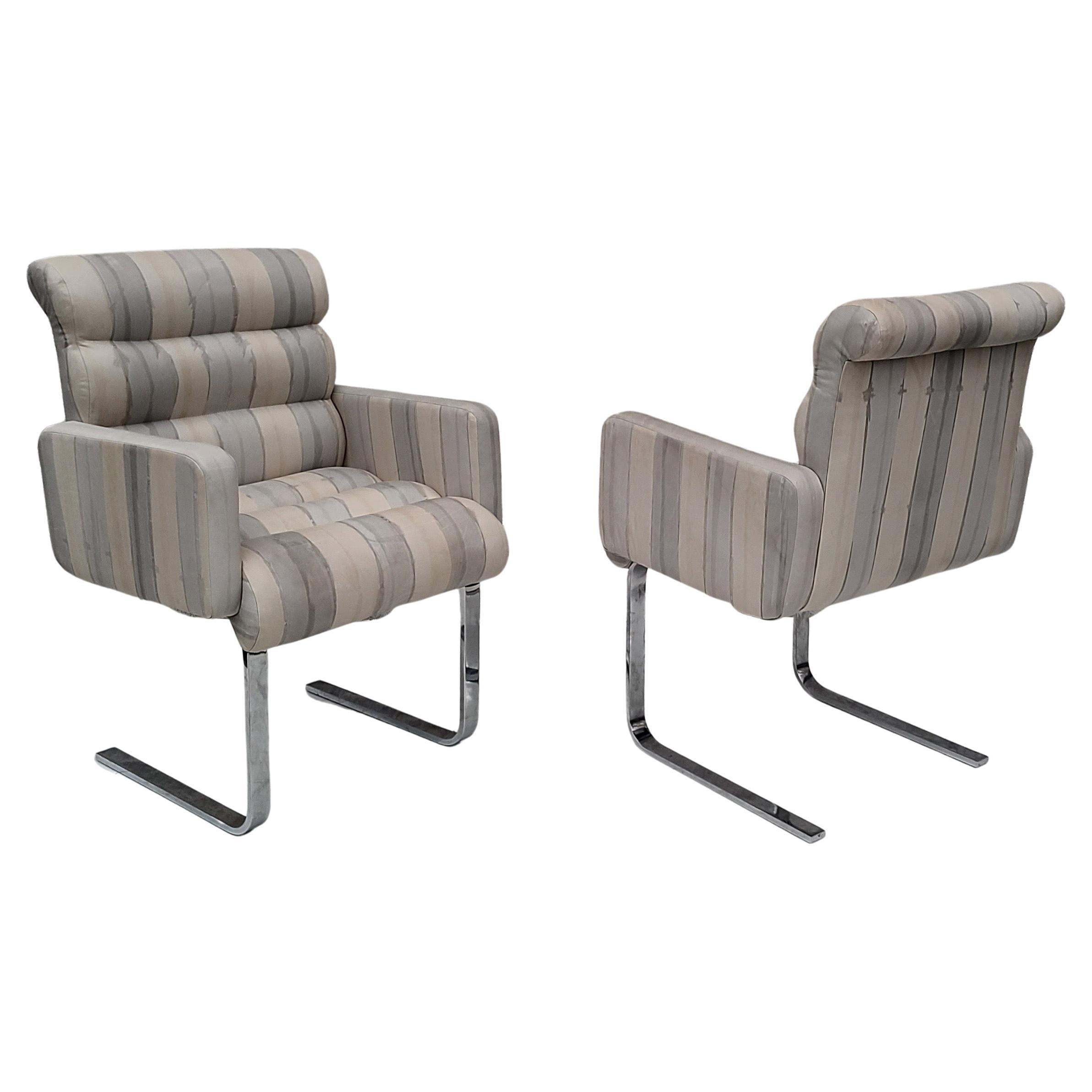 Set of Four Leather and Chrome Dining Chairs by Preview