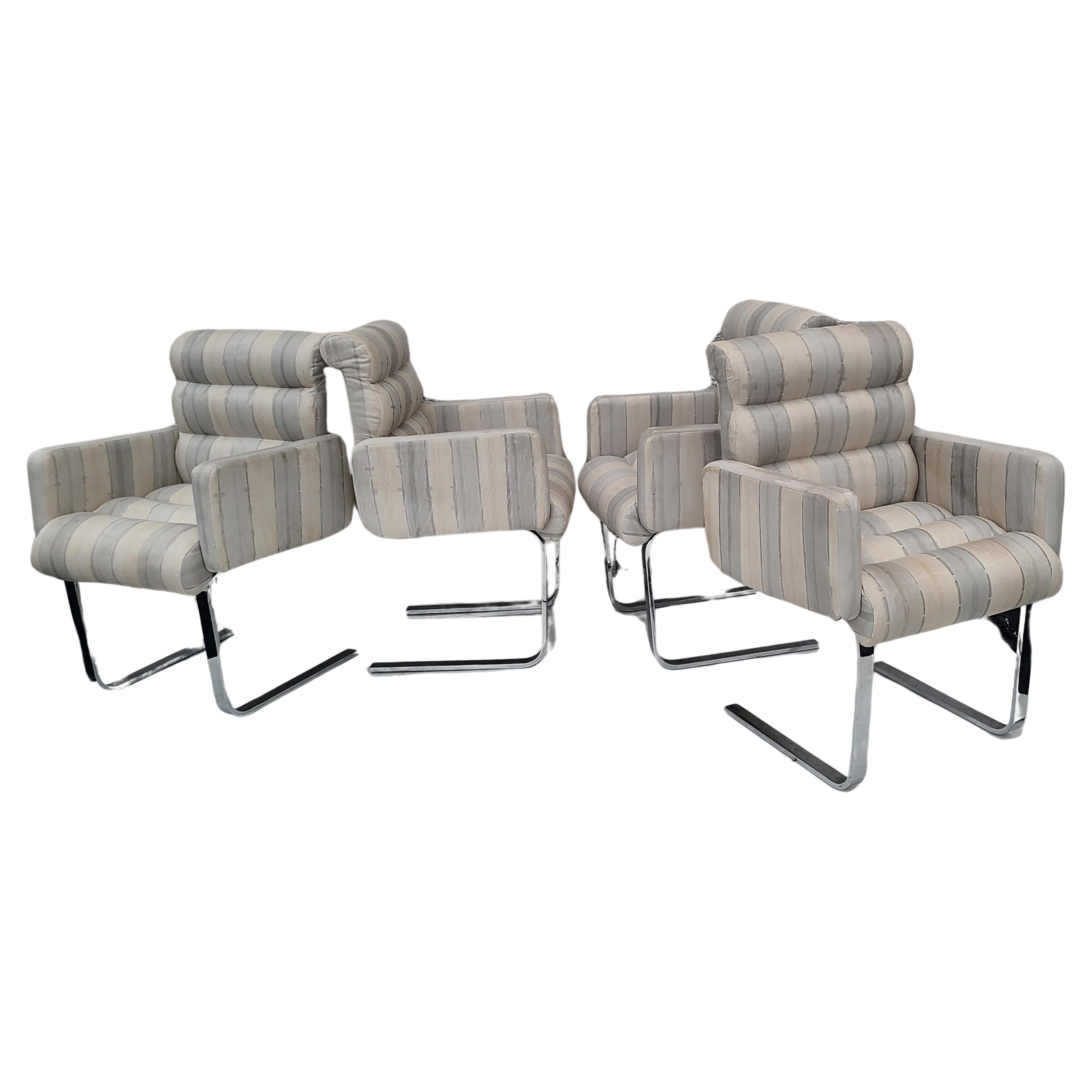 Set of Four Leather and Chrome Dining Chairs by Preview