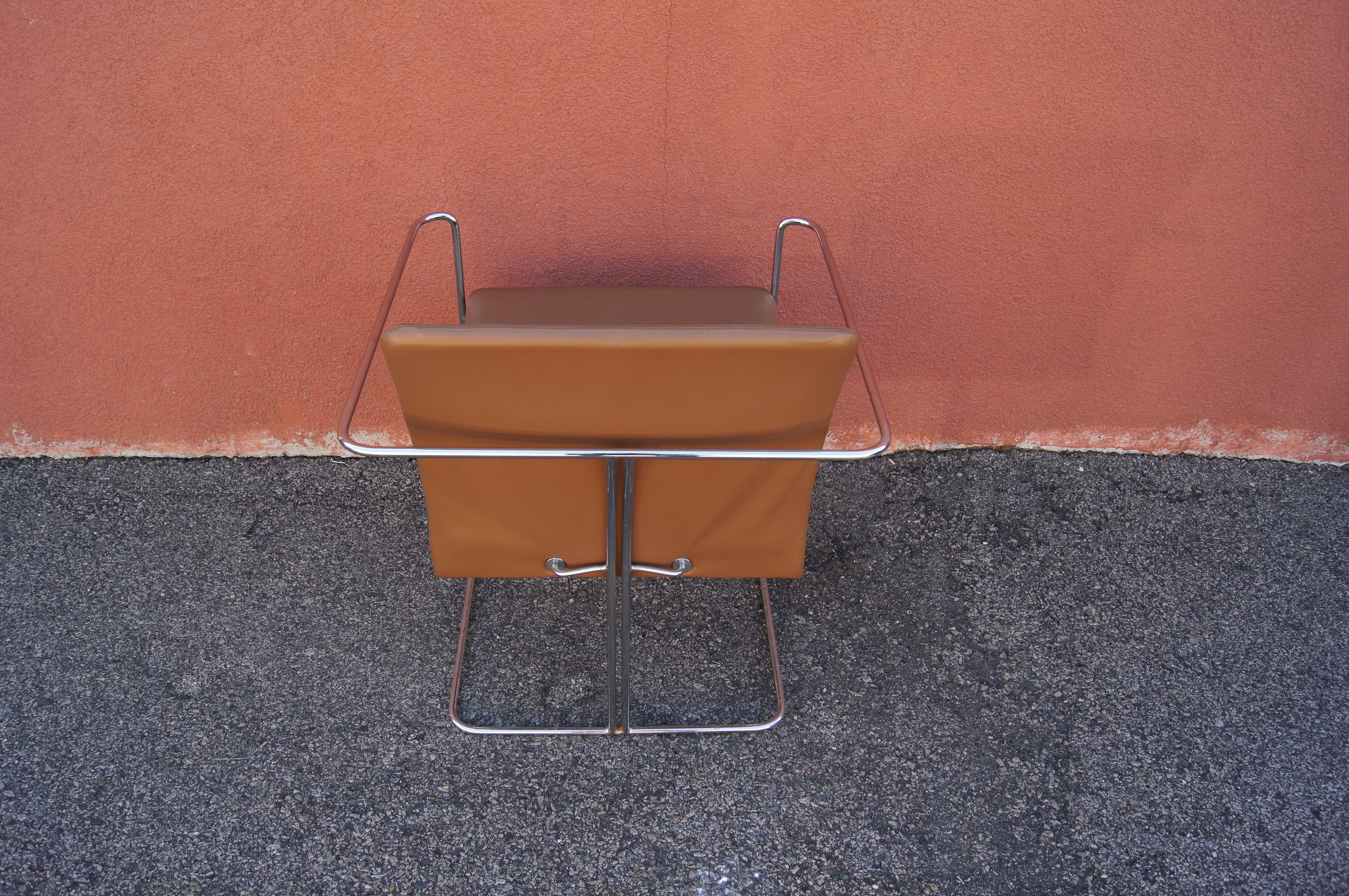 Set of Four Leather and Chrome P15 Armchairs by Ernesto Radaelli for Saporiti In Good Condition For Sale In Dorchester, MA
