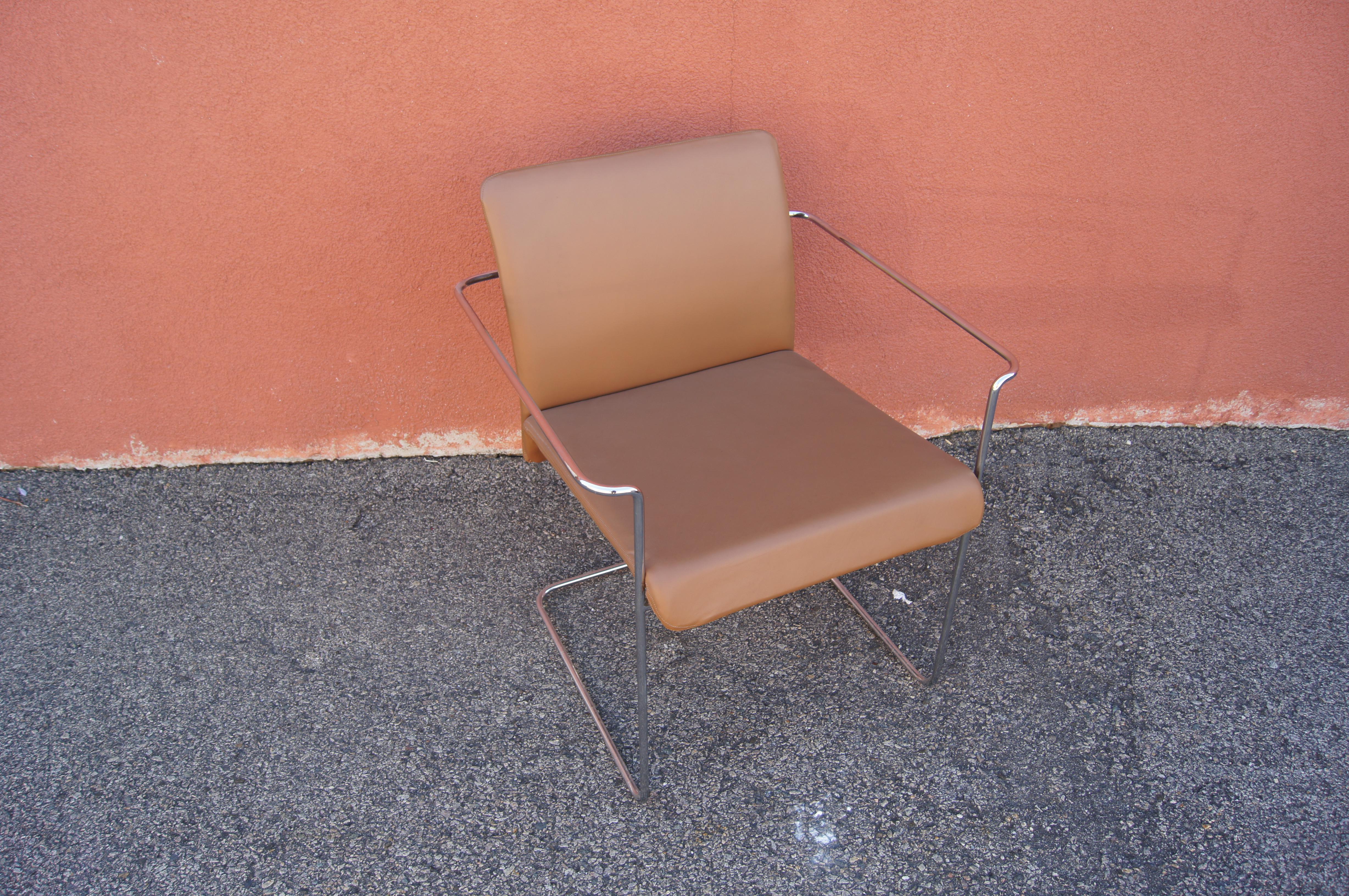 Set of Four Leather and Chrome P15 Armchairs by Ernesto Radaelli for Saporiti For Sale 3