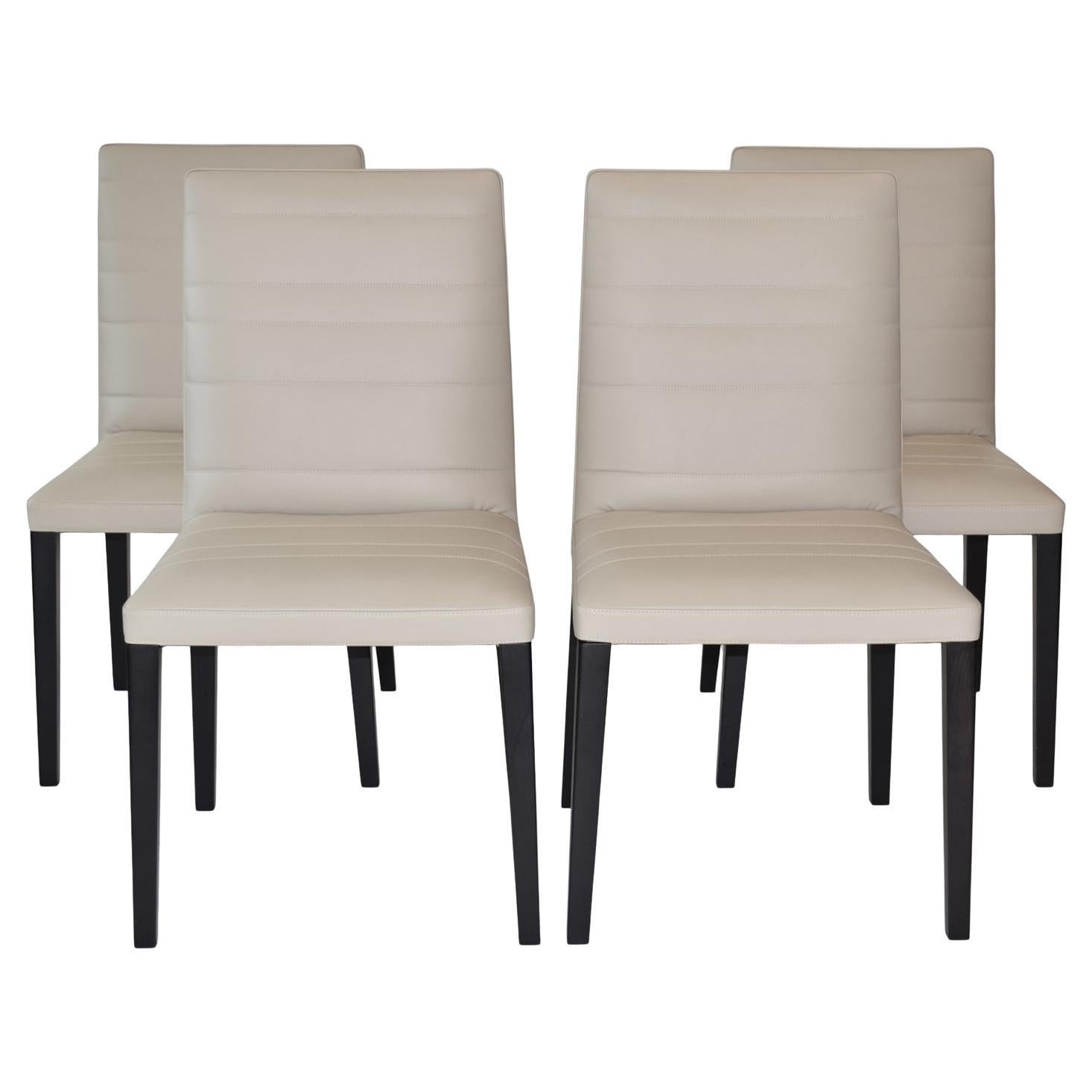 Set of Four Leather and Wood Louise Dining or Side Chairs by Poltrona Frau Italy