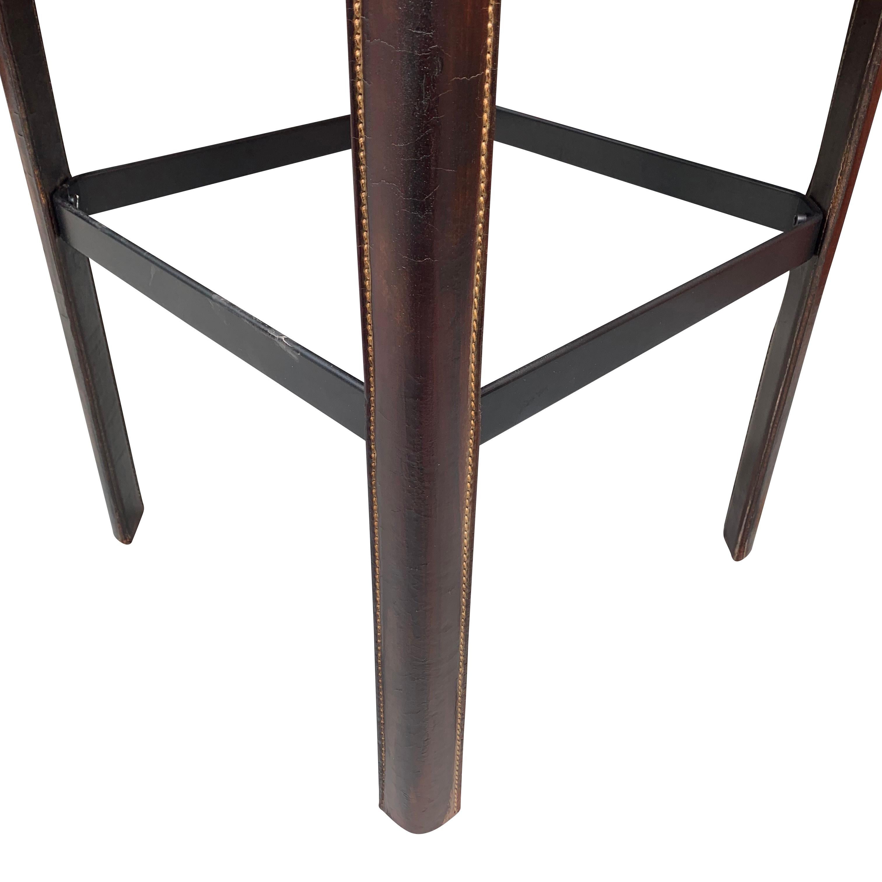 French Set of Four Leather Bar Stools, France, Midcentury