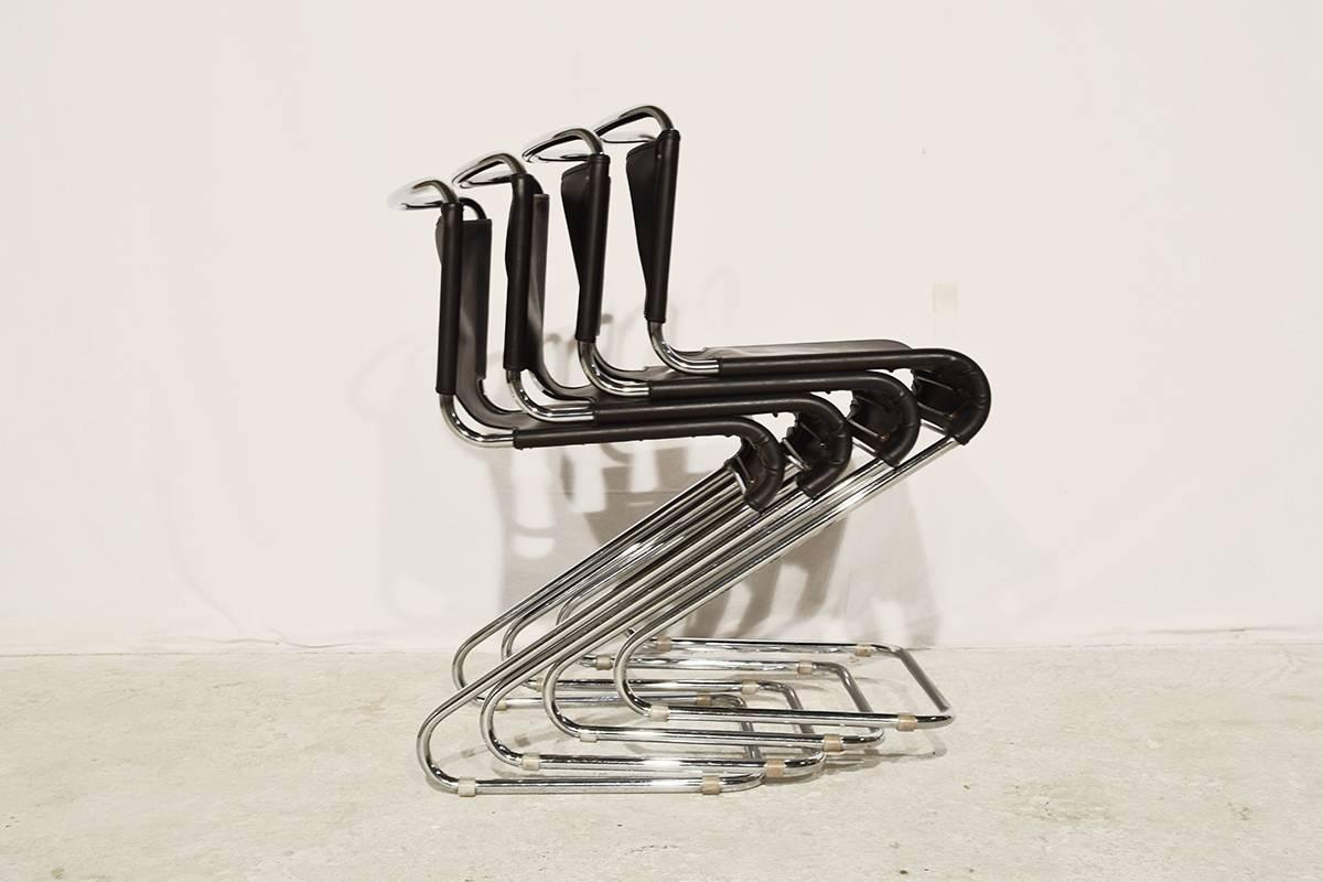 Set of Four Leather Biscia Chairs by Pascal Mourgue for Steiner, 1960s 6