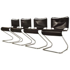 Set of Four Leather Biscia Chairs by Pascal Mourgue for Steiner, 1960s
