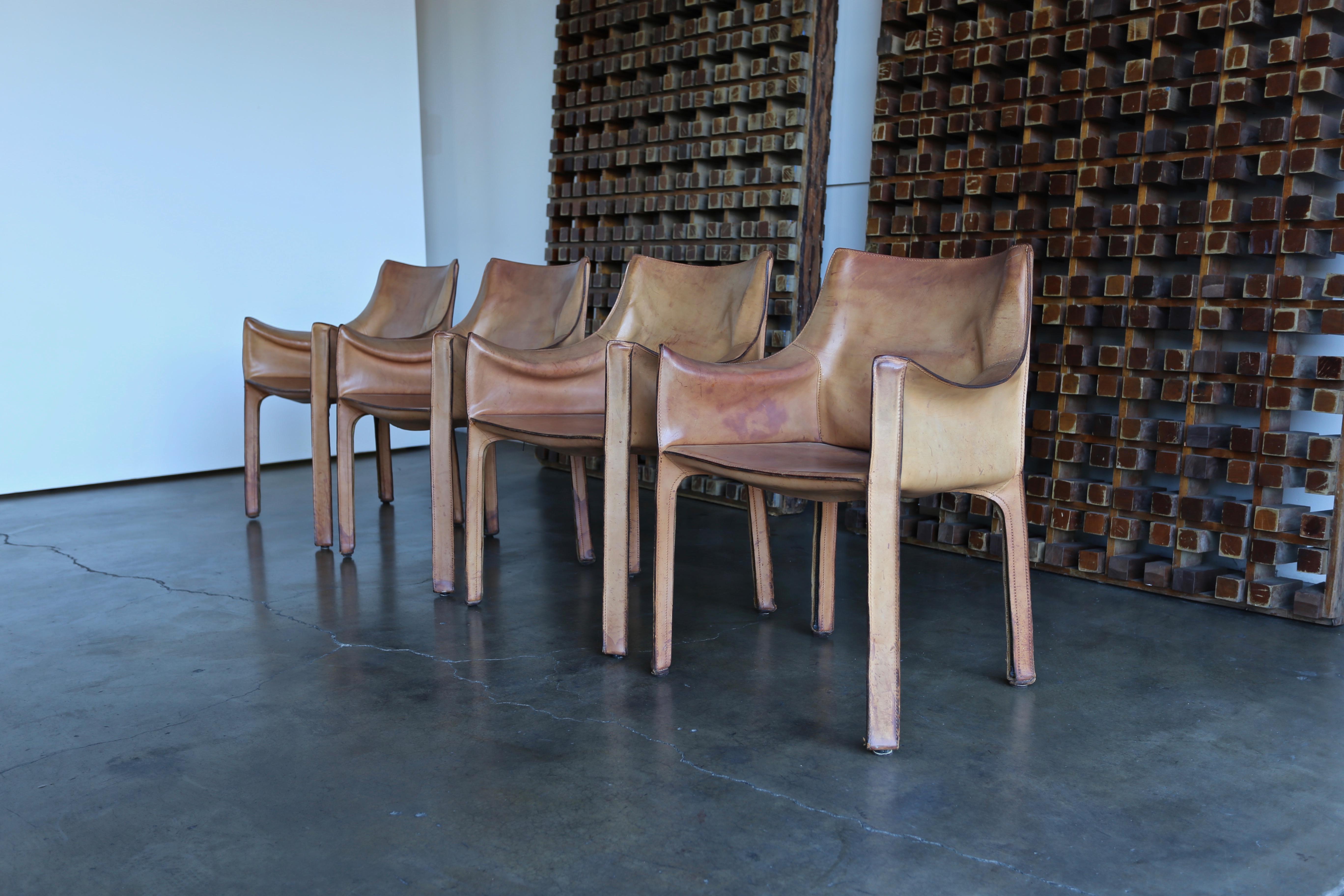 Set of Four Leather Cab Armchairs by Mario Bellini for Cassina 1