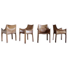Set of Four Leather Cab Armchairs by Mario Bellini for Cassina