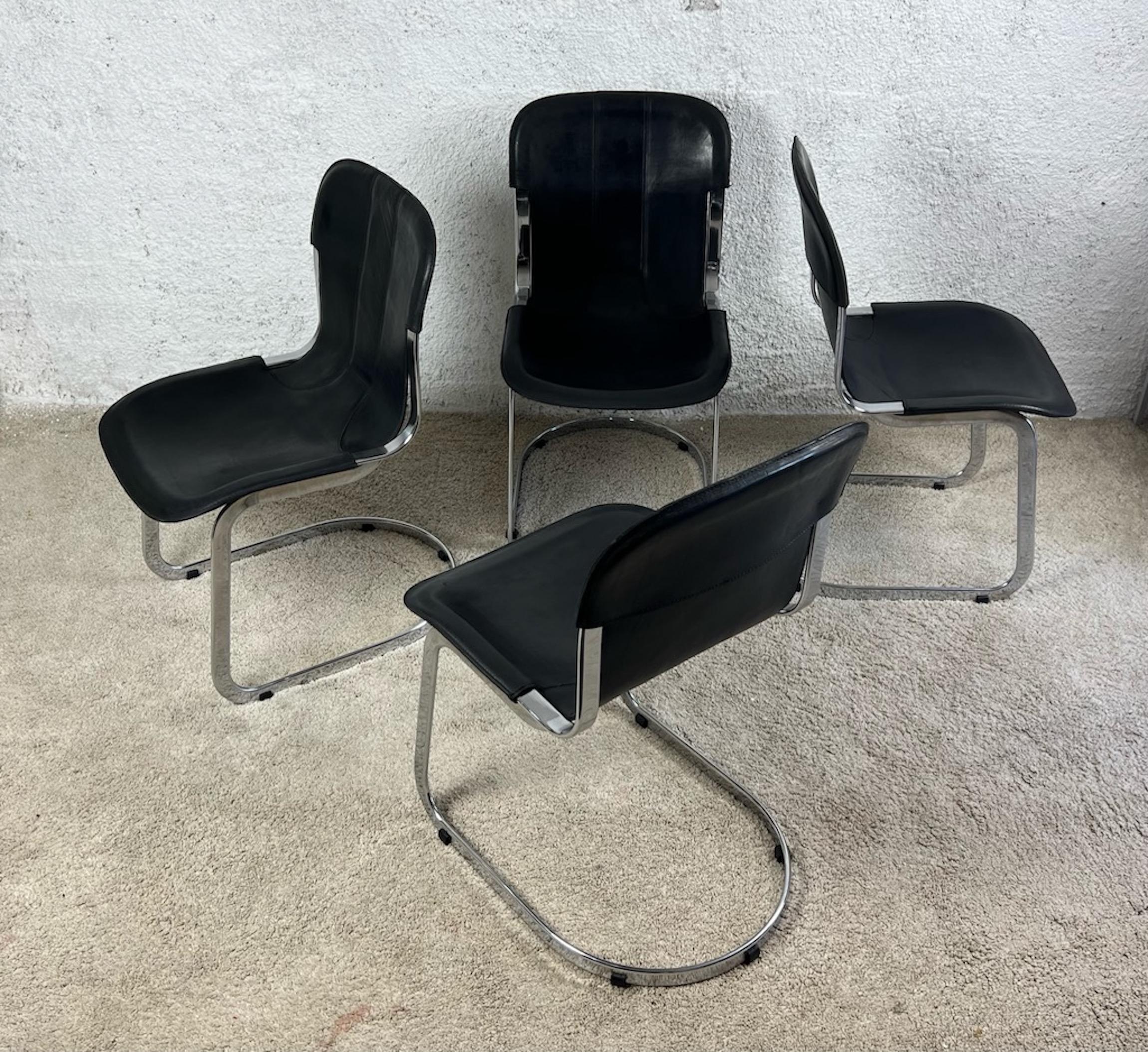 Set of Four Leather Chairs by Willy Rizzo for Cidue, 1970s 4
