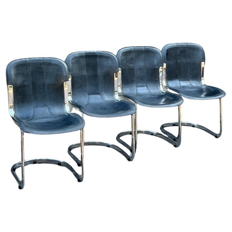 Set of Four Leather Chairs by Willy Rizzo for Cidue, 1970s