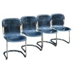 Set of Four Leather Chairs by Willy Rizzo for Cidue, 1970s