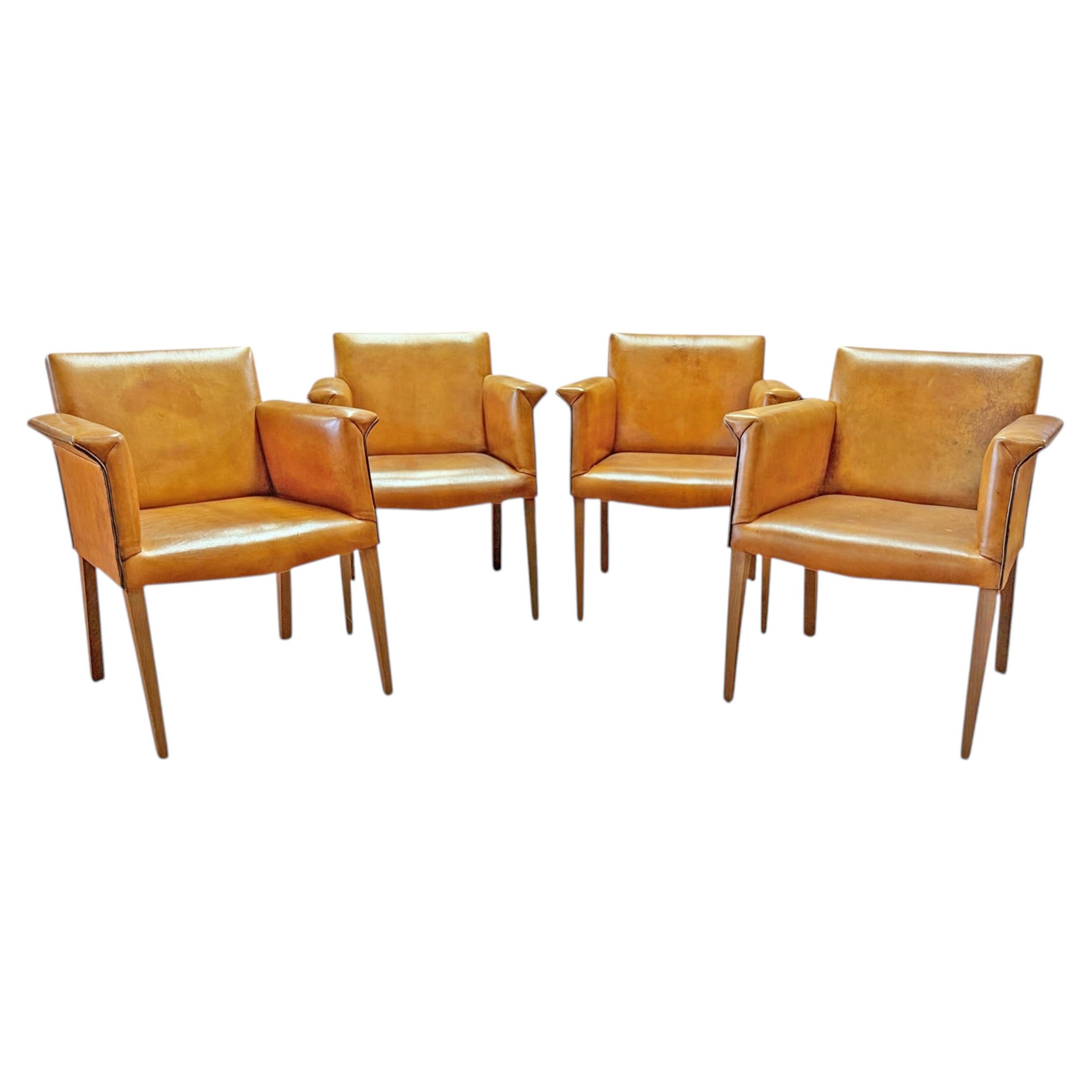Set of Four Leather Dining Chairs by Bart van Bekhoven