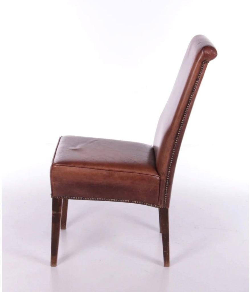 Metal Set of Four Leather Dining Chairs