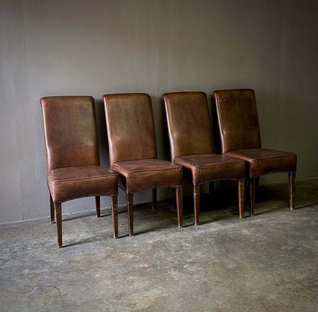 Dutch Set of Four Leather Dining Chairs