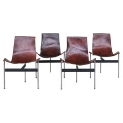 Ensemble de quatre chaises en cuir « T-Chairs » du milieu du siècle par Katavolos