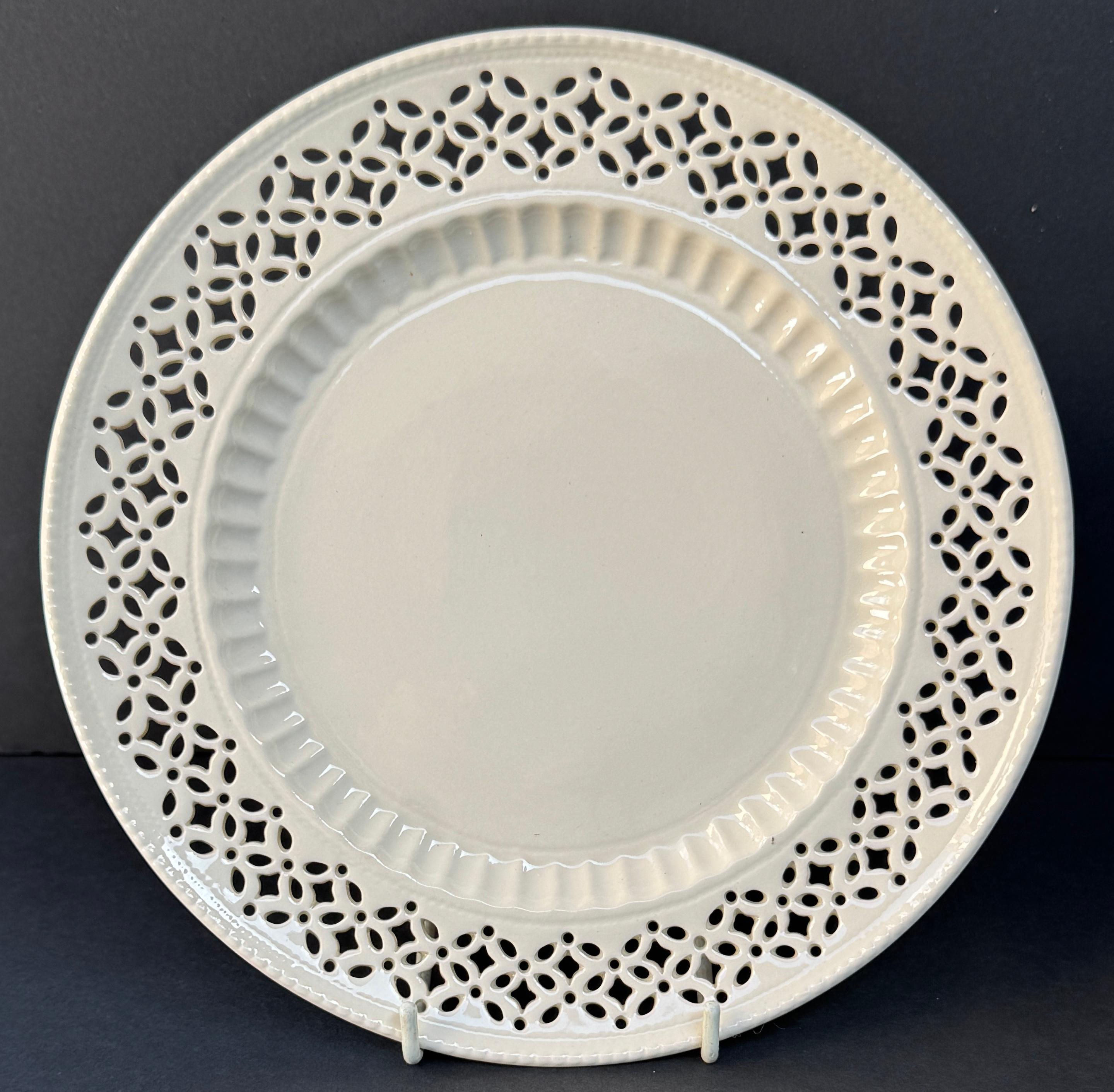 Neoclassical Set of Four Leedsware Classical Creamware Pierced Plates, 20th Century