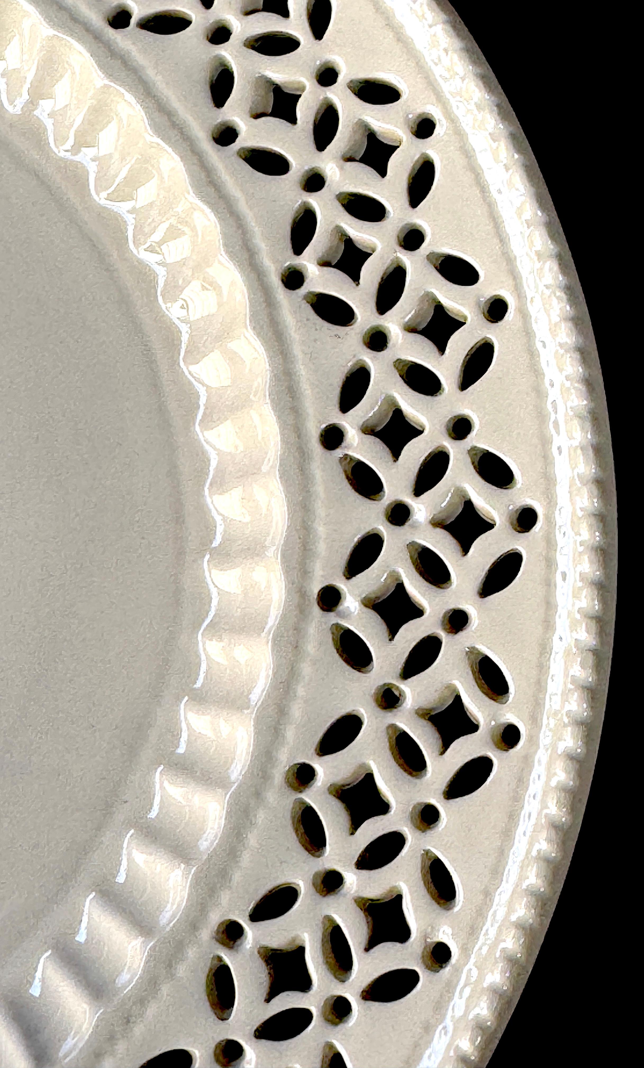 English Set of Four Leedsware Classical Creamware Pierced Plates, 20th Century