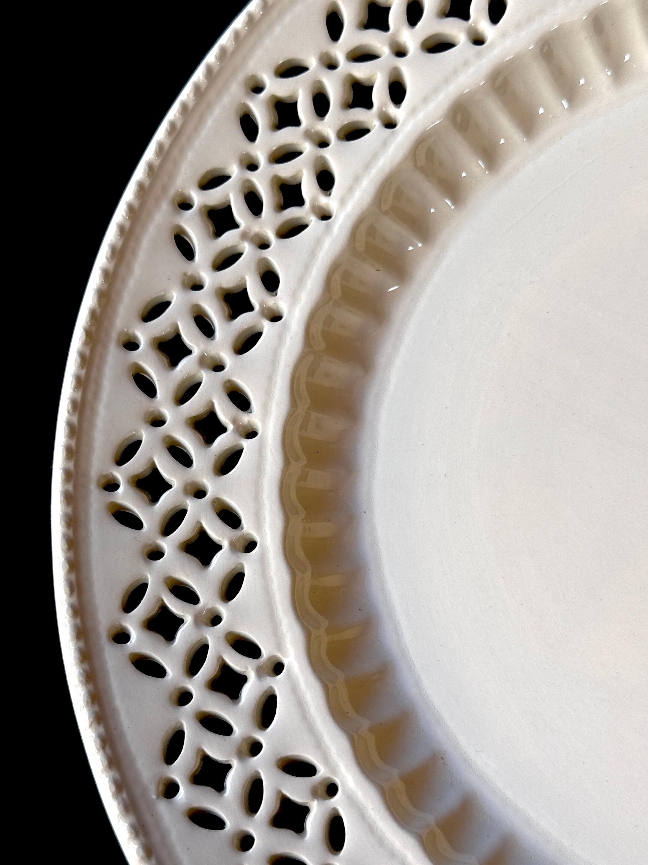 Glazed Set of Four Leedsware Classical Creamware Pierced Plates, 20th Century