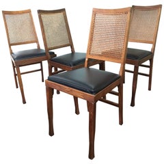 Vintage Set of Four Legomatic Cane Back Folding Chairs