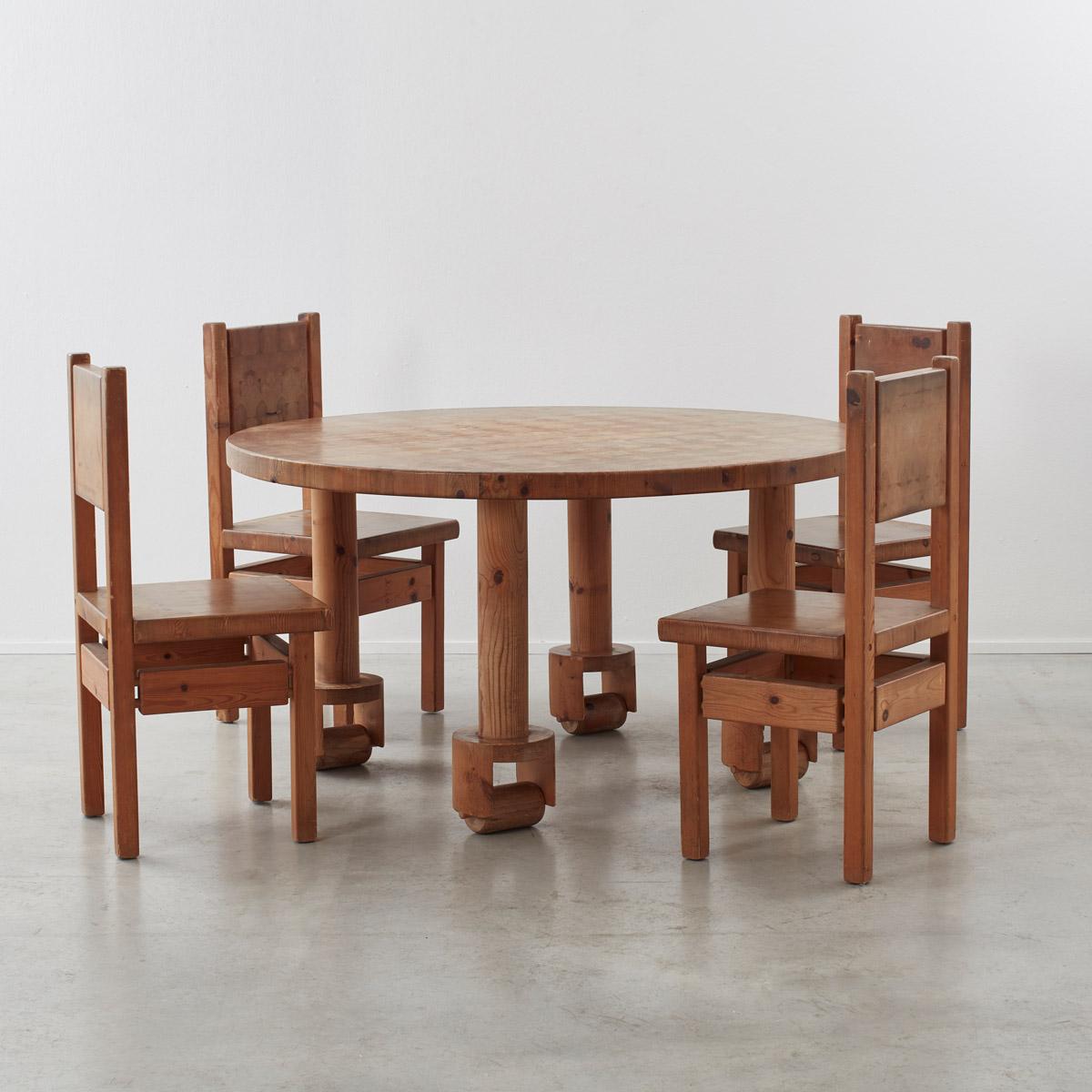 Wood Set of Four Leif Wikner Pine Dining Chairs, Sweden 1970s
